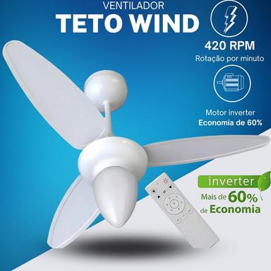 Ventisol Ventilador de teto wind br 3p inj branco c/r inverter bivolt